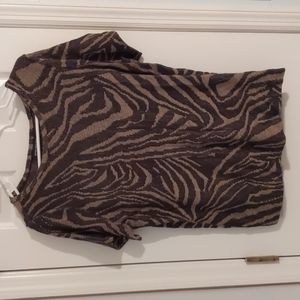 3/$30 Like New Jones New York 1X Gold Black Career Blouse Animal Print Shirt